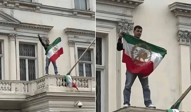 Londra’da şok eylem: İran bayrağını indirdiler